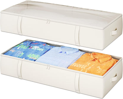 2-Pack Under Bed Storage Containers, 8 Inches Tall Underbed Clothes Storage Organizer Bin with