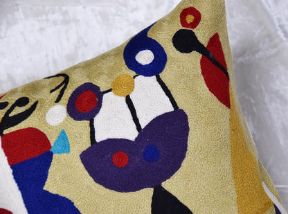 Abstract Decorative Pillow Cover Hand Embroidered Whimsical Toss Pillows Farmhouse Chair Cushion