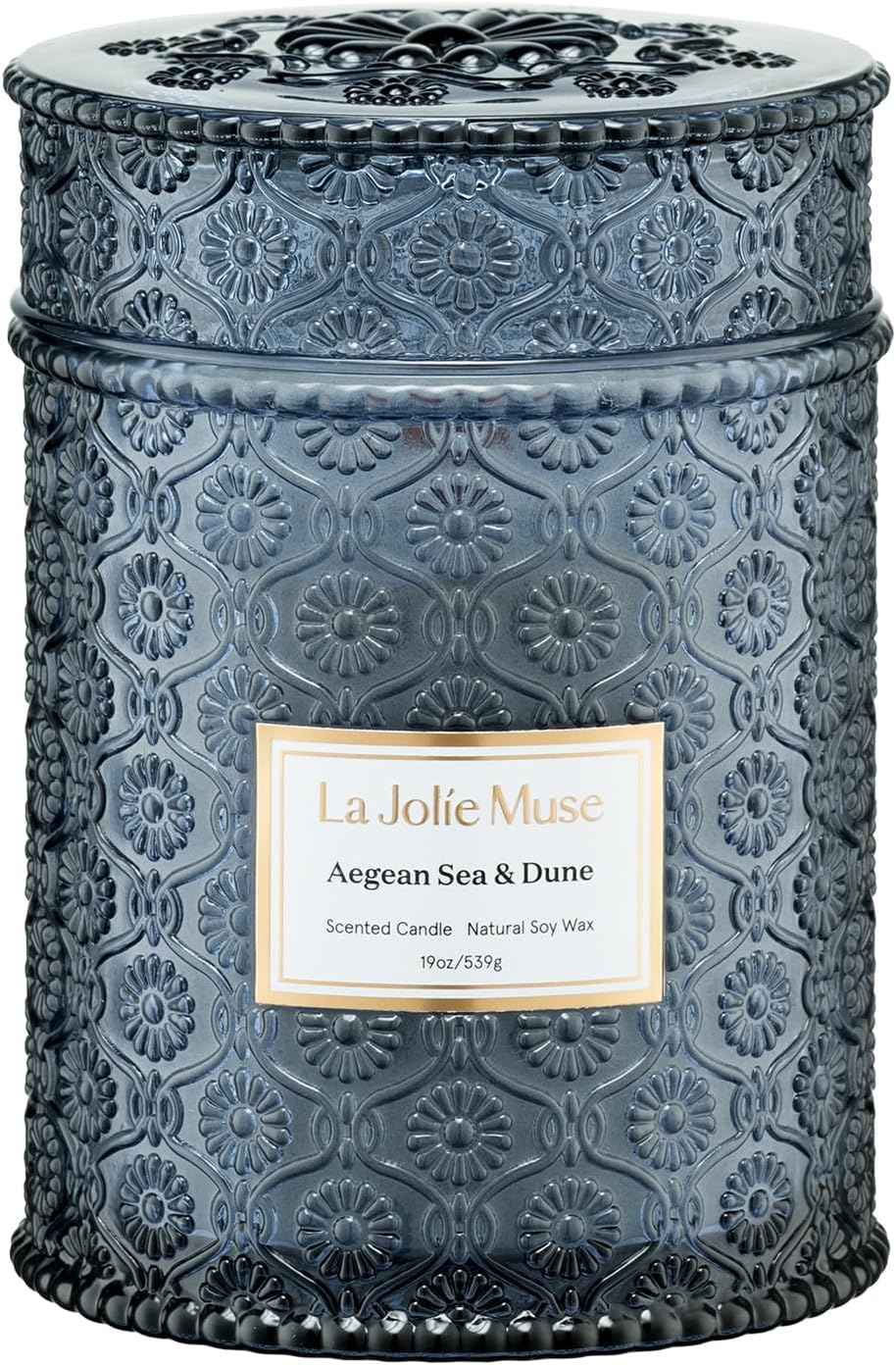 LA JOLIE MUSE Aegean Sea & Dune Candle –Cool Water, White Florals & Warm Amber | 19 oz Large Wooden