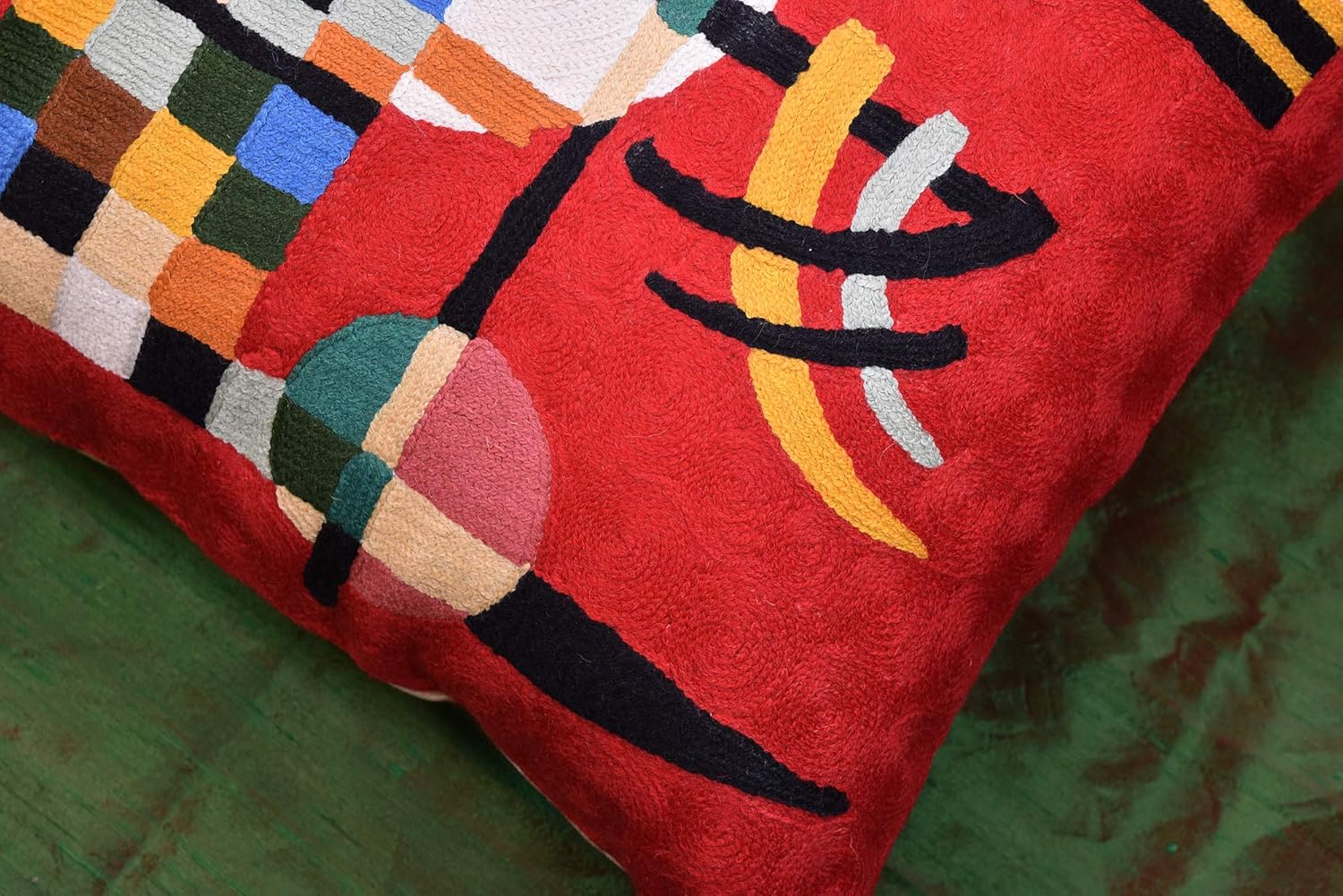 Modern Throw Pillow Cover - Kandinsky Inspired Abstract Pattern - Red - 18" x 18" - Hand