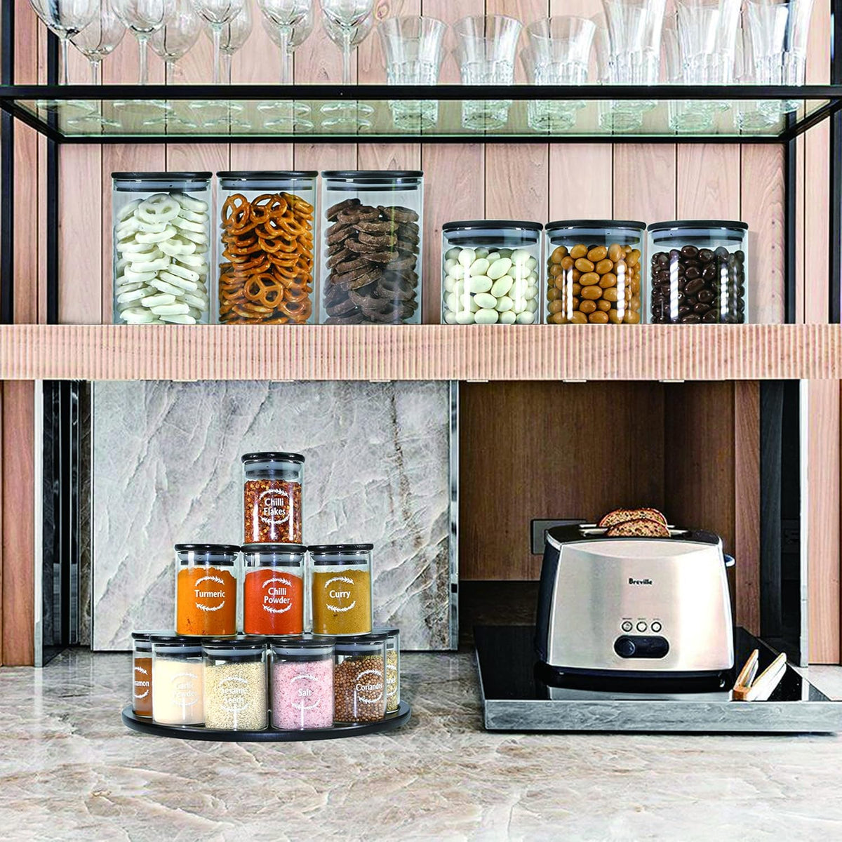 Urban Green Glass Jars with Airtight Black Lids, Food Storage Container with Airtight Lids, Glass