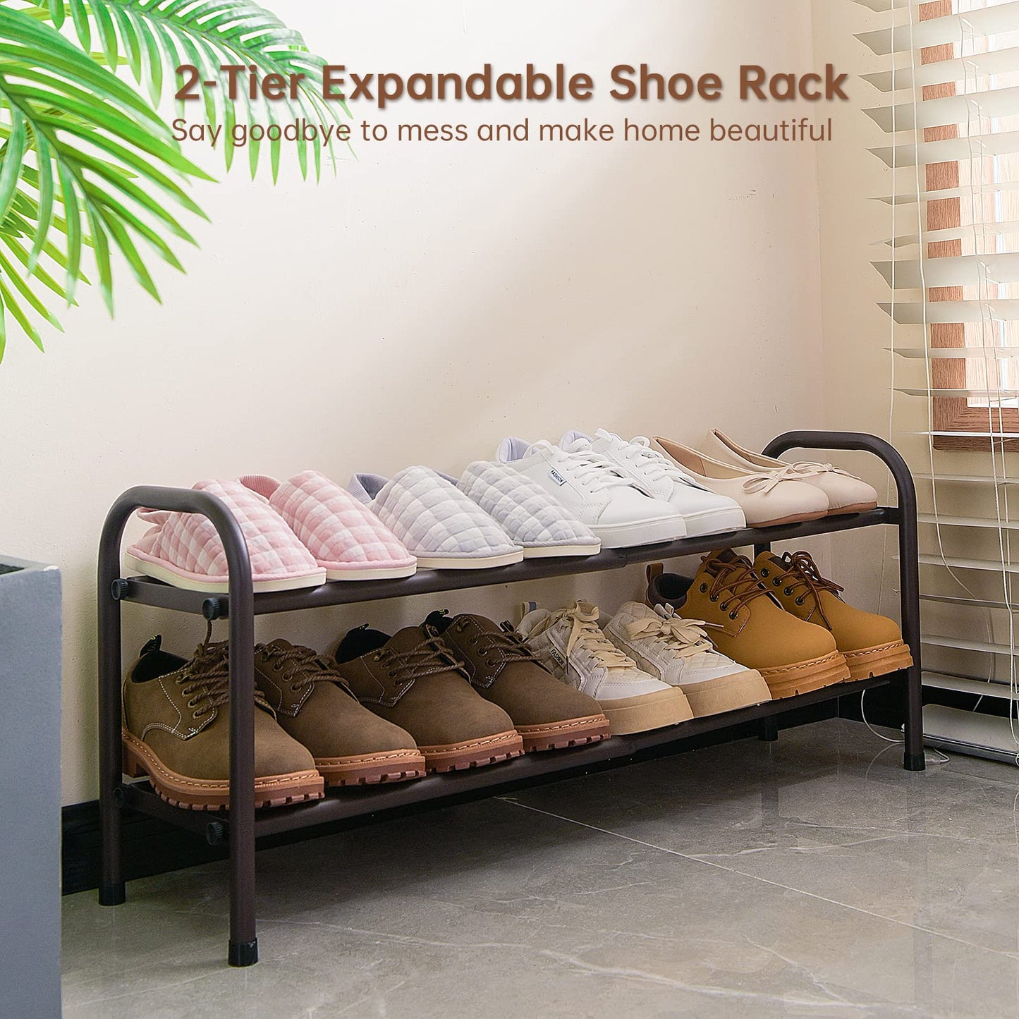 Gonfoam Expandable 2-Tier Shoe Rack for Closet and Entryway, Bronze