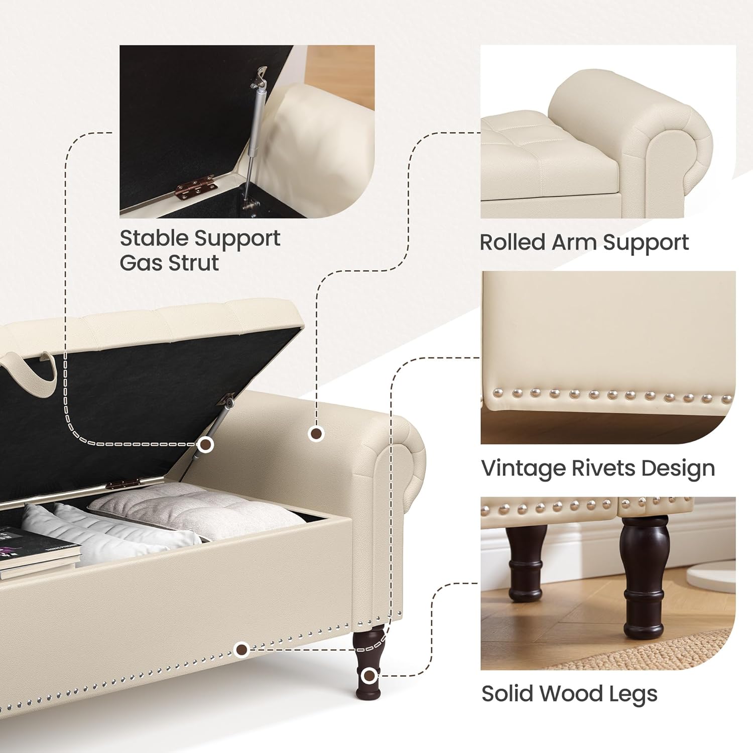 51" Storage Ottoman Bench for Bedroom, Full Queen Storage Bench with Button, Upholstered Bedroom