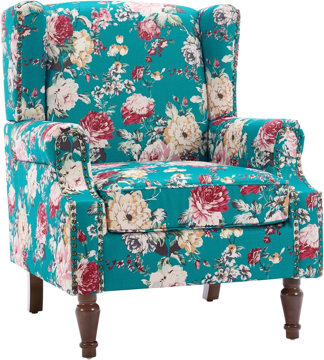 UIXE High Back Floral Accent Chairs Set of 2, Upholstered Armchair in Fabric, Retro Printed