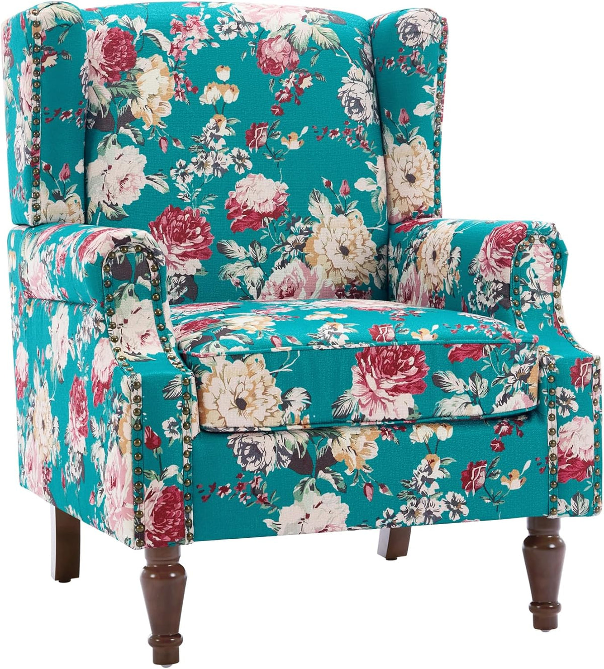 UIXE High Back Floral Accent Chairs Set of 2, Upholstered Armchair in Fabric, Retro Printed