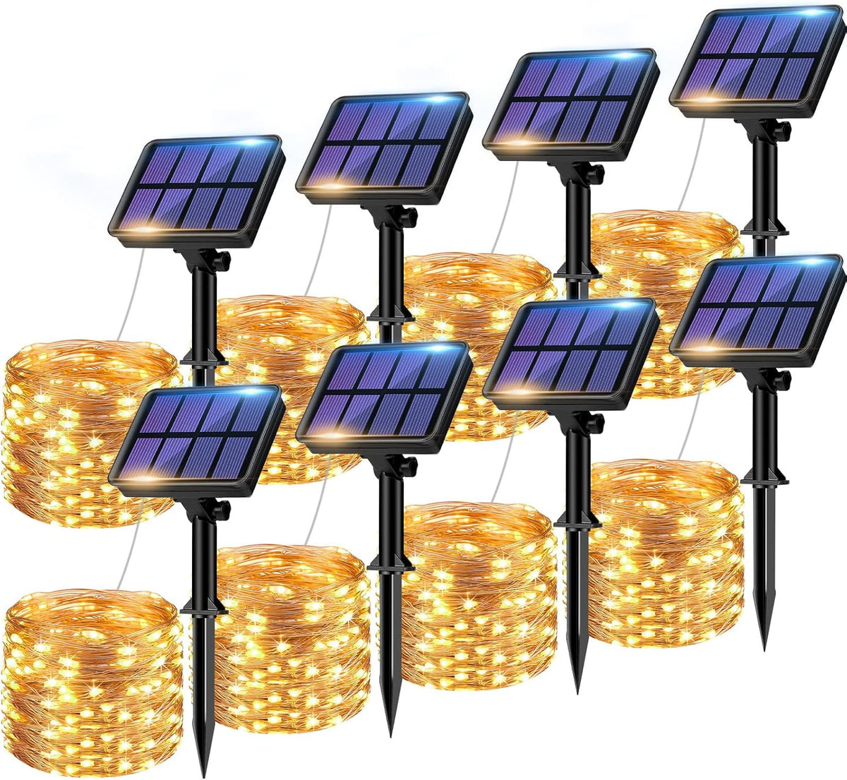 8 Pack Solar String Lights Outdoor, 640LED 264FT Waterproof 8 Modes Copper Wire Solar Twinkle