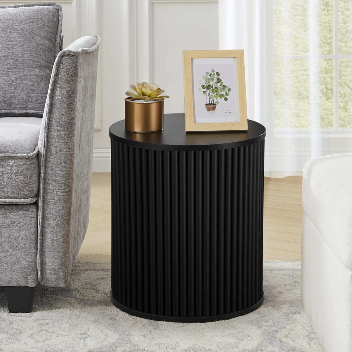AVZEAR Small Round Side Table Fluted Night Stand Set of 2, Mid Century Modern End Table with