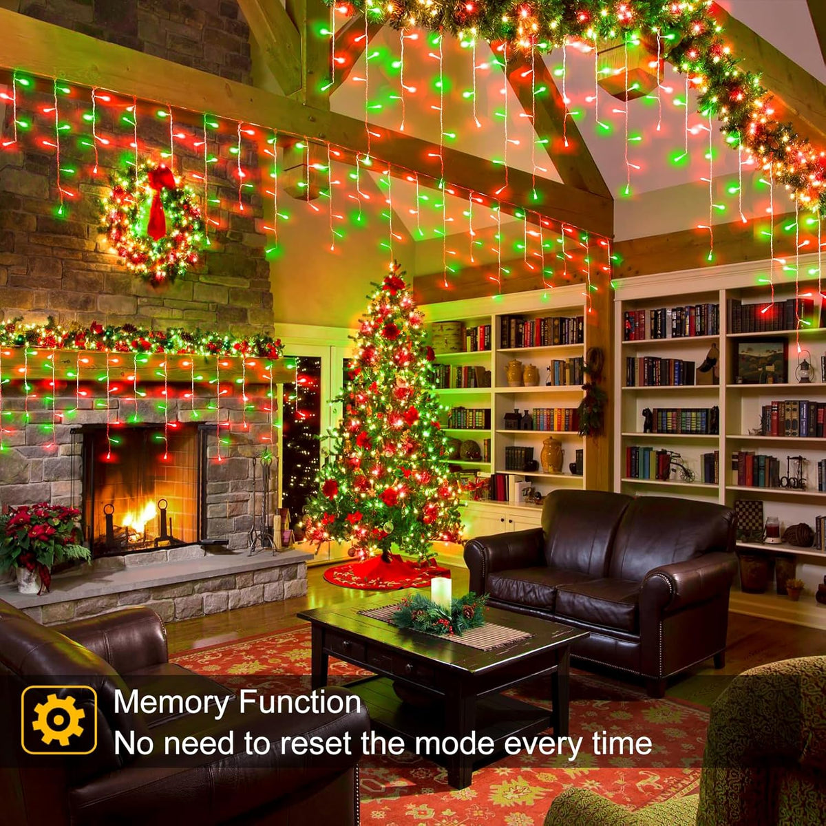 33ft Red and Green Christmas Lights, 400 LED Icicle Lights for Outside, Clear Wire Connectable