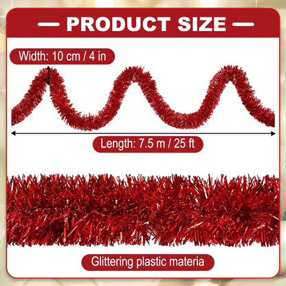 25 Feet Metallic Twist Tinsel Garland - Wall Hanging Backdrop for Parade Floats, Christmas Eve, New