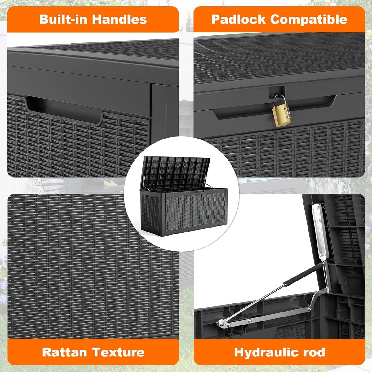 100 Gallon Resin Deck Box, Lockable Patio Outdoor Storage Box for Furniture, Garden Tools and Tools
