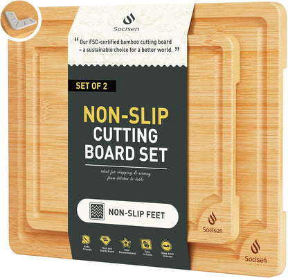 Bamboo Cutting Board Set Non Slip Feet Over Sink Chopping Board Christmas Xmas Birthday Day Gifts