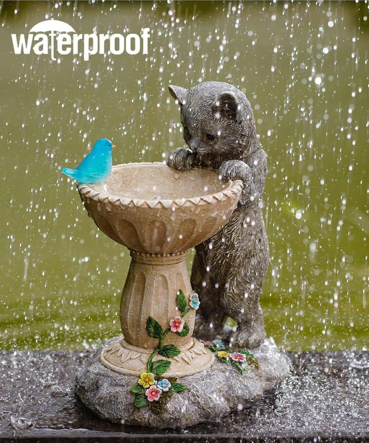 Cat Statues for Bird Bath: Outdoor Sculptures for Garden Lawn Patio Yard Balcony Porch - Unique