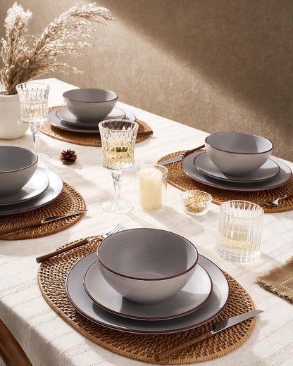 Famiware Venus Plates and Bowls Sets, 12 Pieces Stoneware Speckled Dinnerware Sets, Dishes Set for