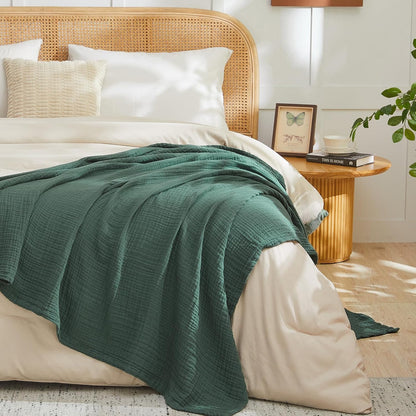EMME Cotton Muslin Queen Blanket Bed Layering Breathable Gauze Blanket Soft Lightweight Blankets