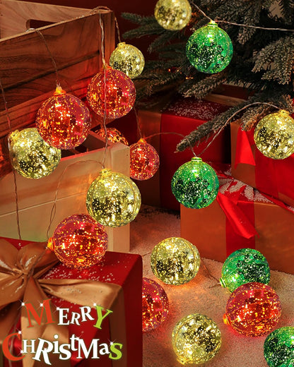 Christmas Tree Ball Ornament Lights 7FT Battery Operated Christmas Lights Indoor 10 LED Colored