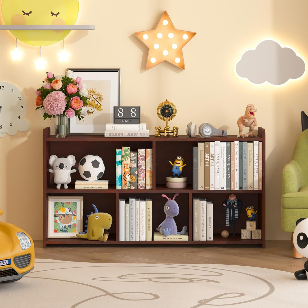 Book Shelf, 5 Cubes Storage Organizer, Open Shelf Wooden Bookcase, Freestanding Cherry Bookshelf