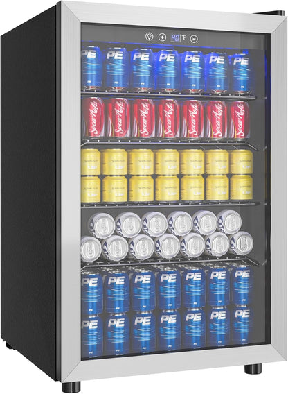 EUHOMY 4.5 Cu.ft Beverage Refrigerator and Cooler, 145 Can Mini fridge with Glass Door for Soda
