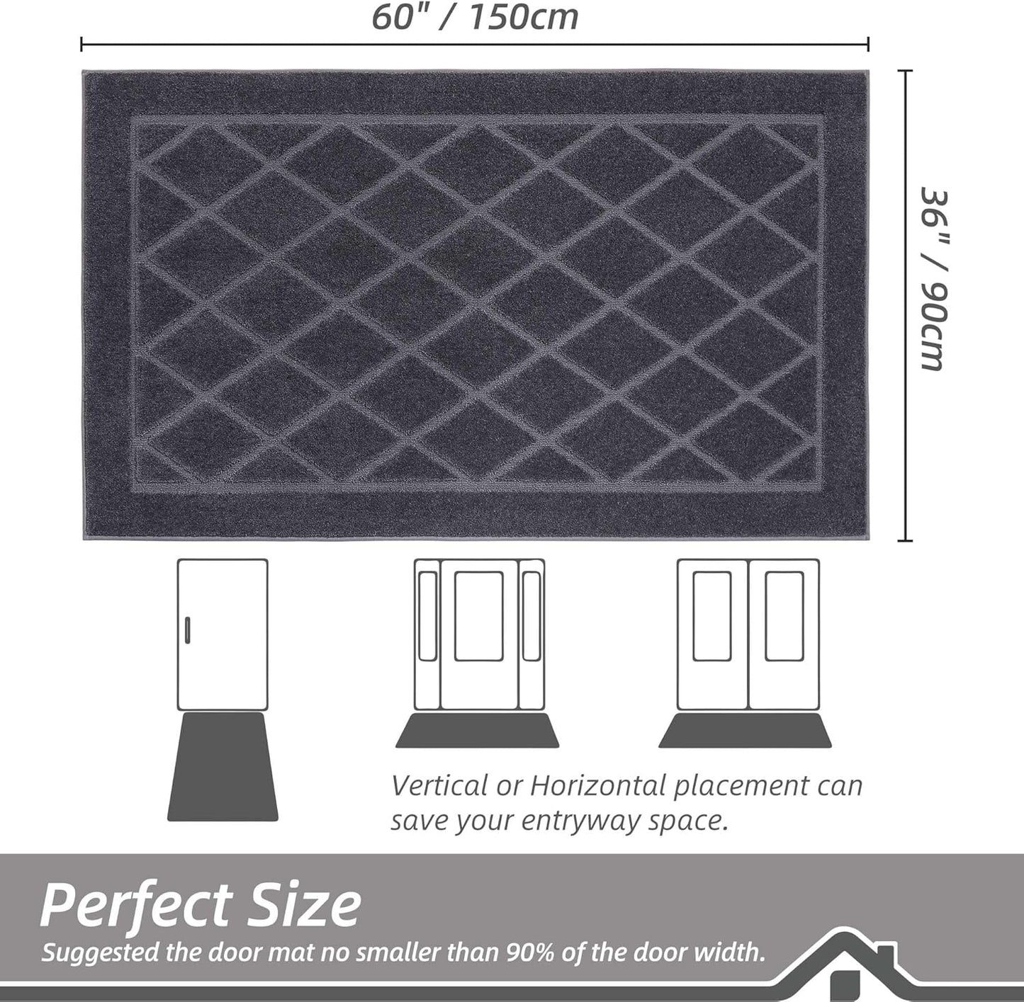 BEQHAUSE Dirt Trapper Door Mat 36" x 60", Doormat Non-Slip Entryway Rugs Washable, Dog Door Mat