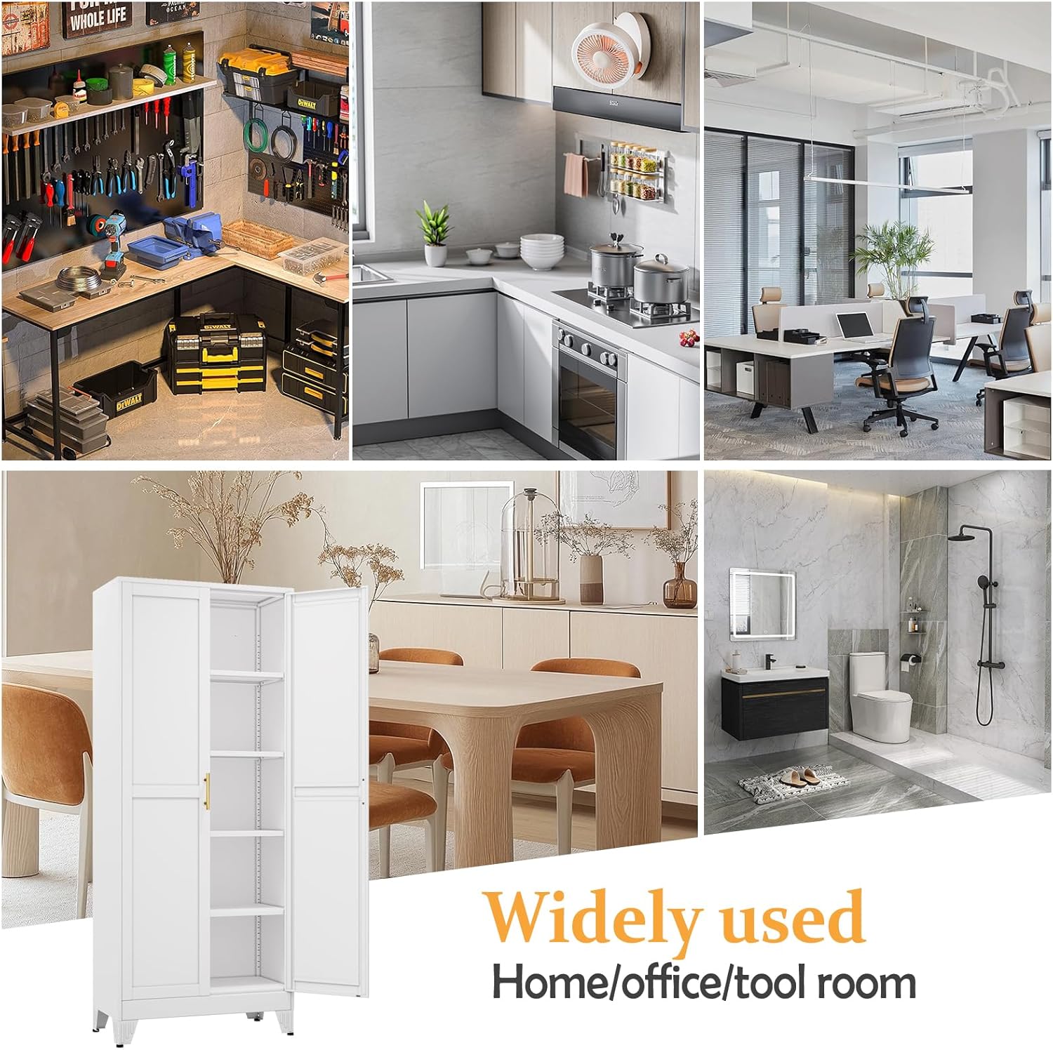 White Pantry Storage Cabinet,71" Kitchen Pantry with Doors and 4 Adjustable Shelves, Metal Storage