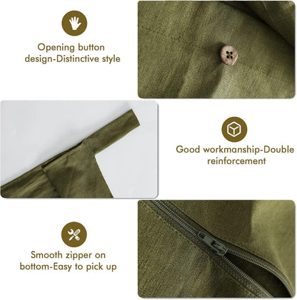 Linen Hanging Laundry Bag, 100% Linen Over The Door Laundry Hamper with Buttons and Zipper, Space