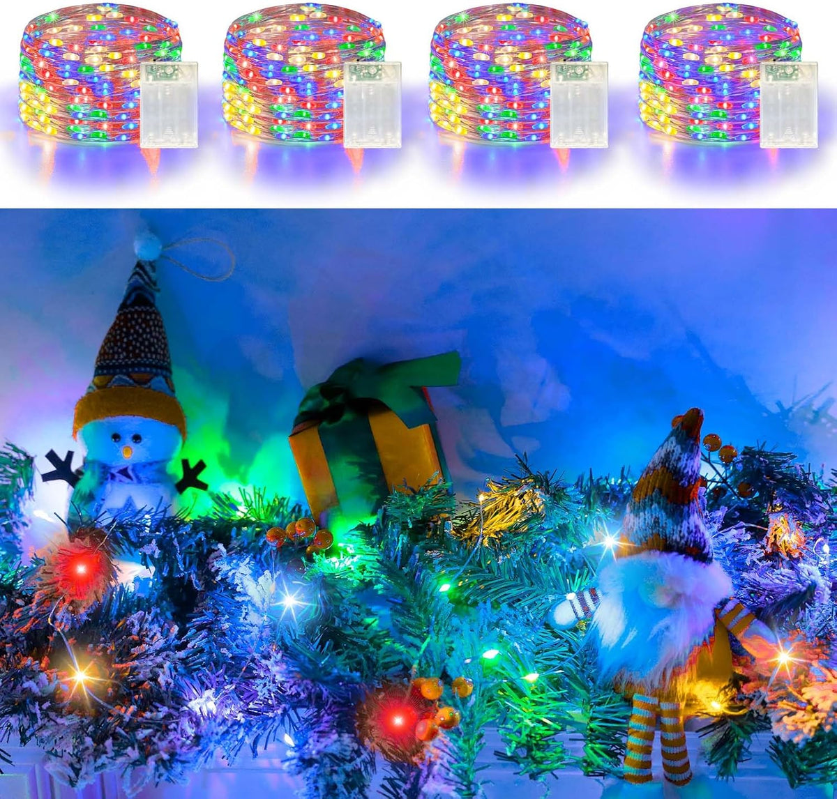 4 Pack 60LED Christmas Fairy Lights Battery Operated - 20FT Twinkle Lights with 2 Lighting Modes
