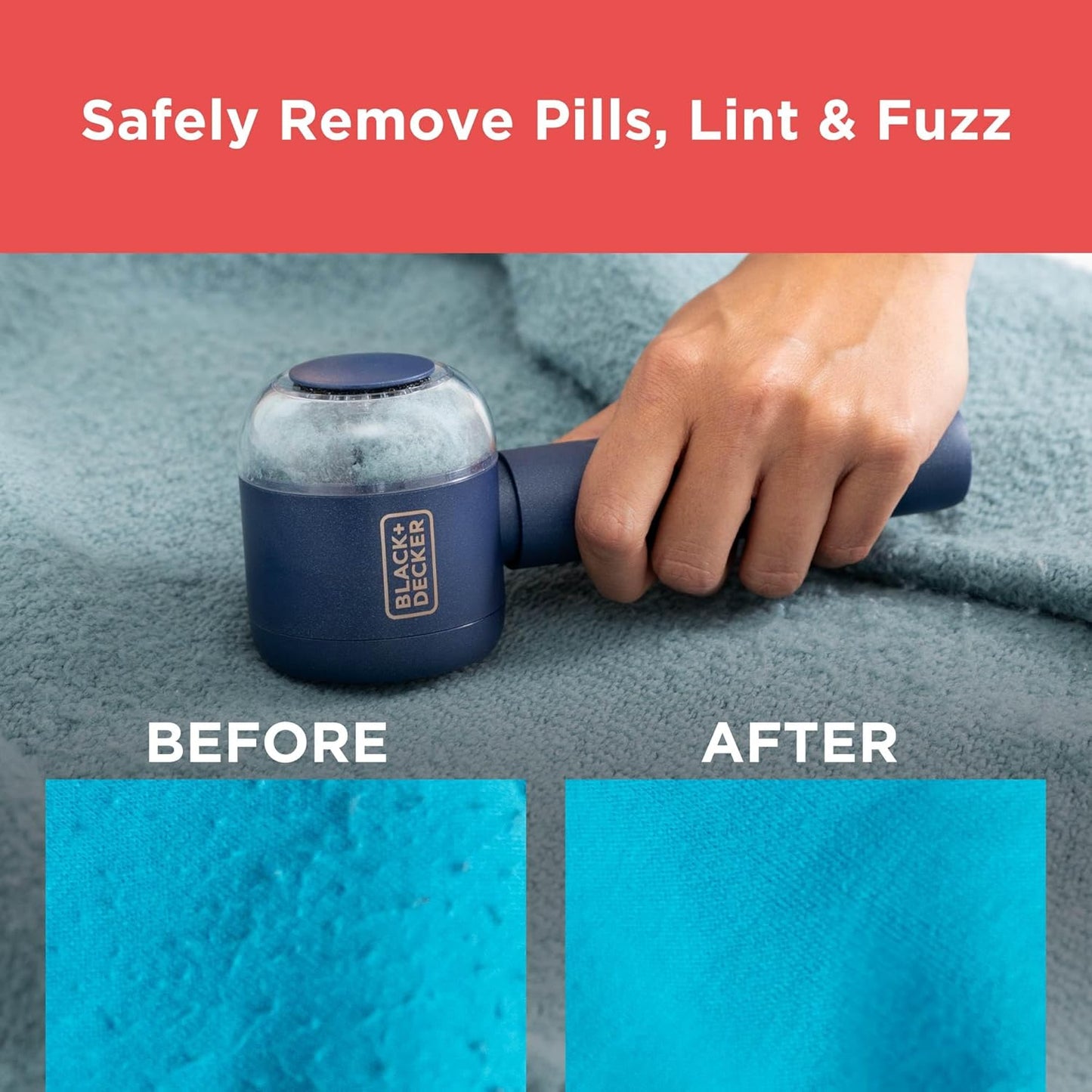 BLACK+DECKER Rechargeable USB-C Fabric & Garment Shaver – Large Capacity Lint Remover for Clothing