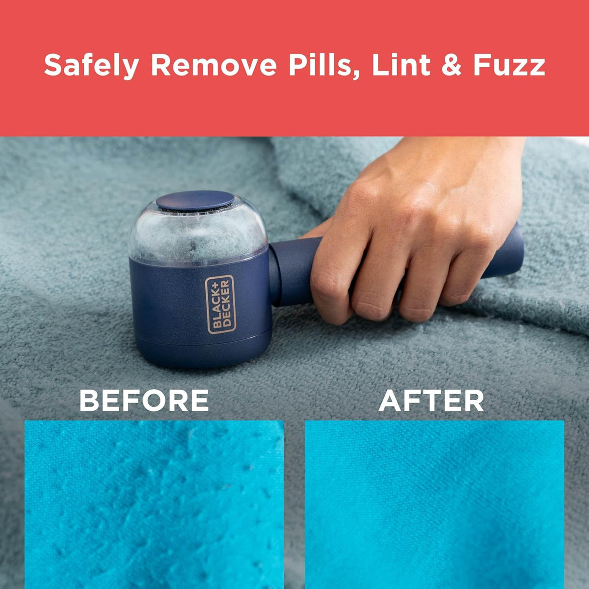 BLACK+DECKER Rechargeable USB-C Fabric & Garment Shaver – Large Capacity Lint Remover for Clothing