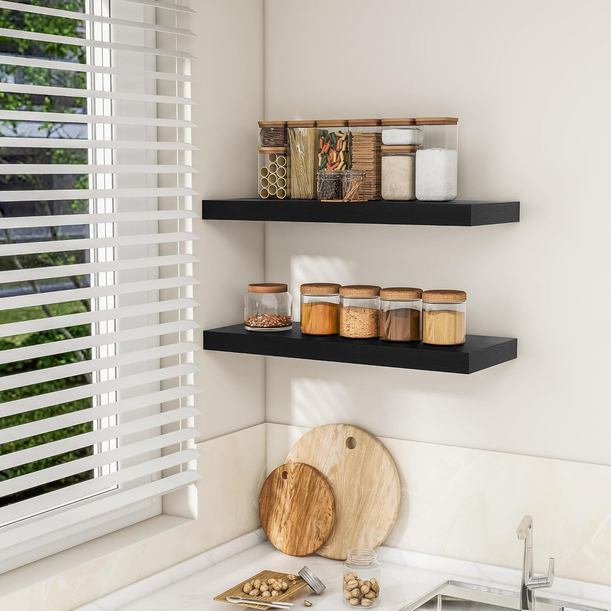 RICHFOCUS 31.5Inch Floating Shelves for Wall 2 Pack Shelves for Bedroom|Kitchen|Bathroom Wall