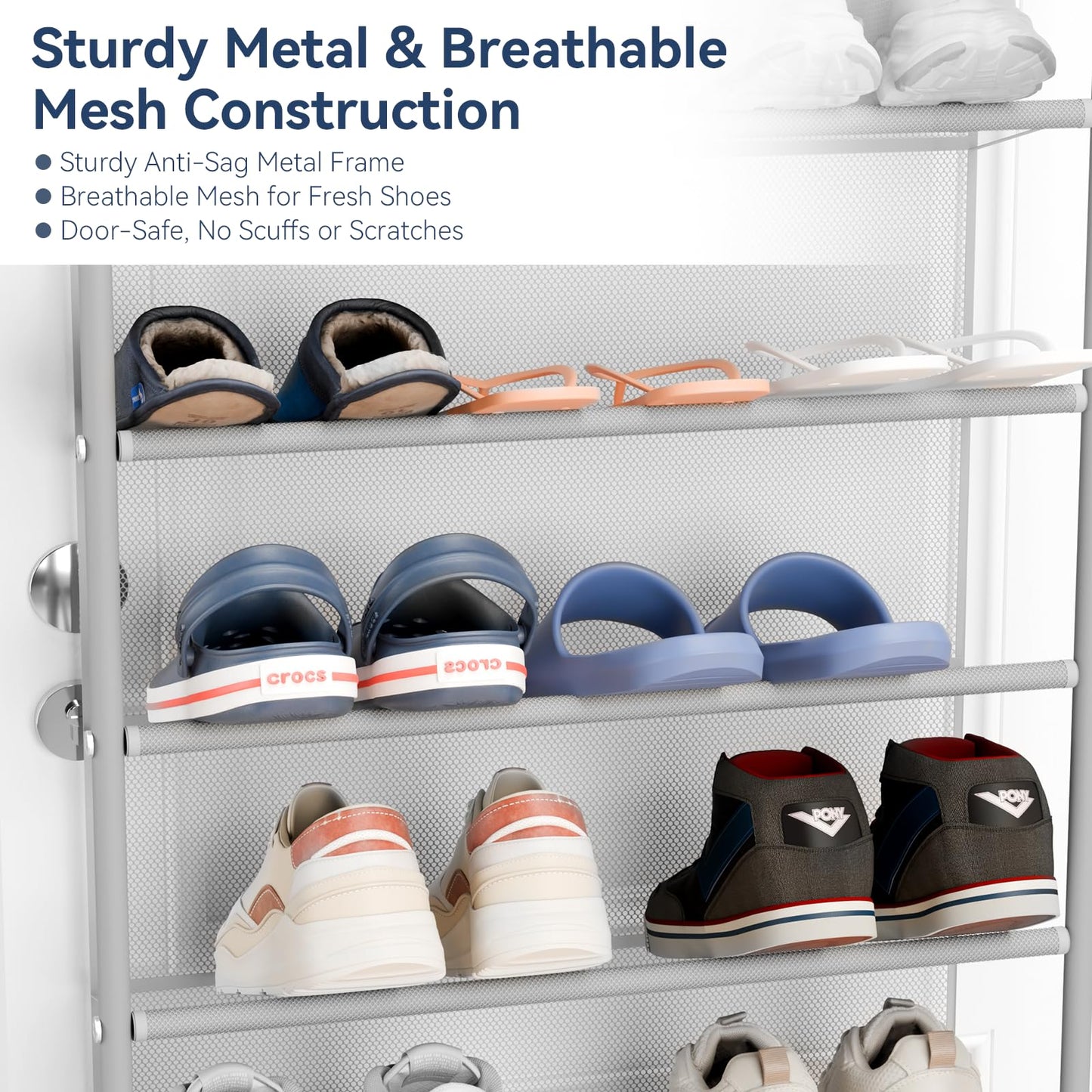 Whitmor 36 Pair Over The Door Shoe Organizer, 12 Tier Hanging Shoe Organizer, Heavy Duty Metal &