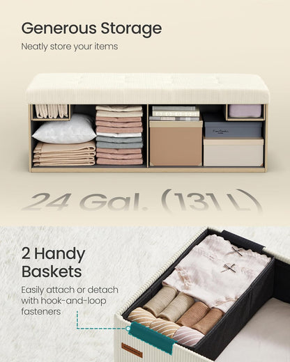 SONGMICS MAZIE Collection - Storage Ottoman Bench, Foldable Foot Rest, 15 x 43 x 15 Inches, End of