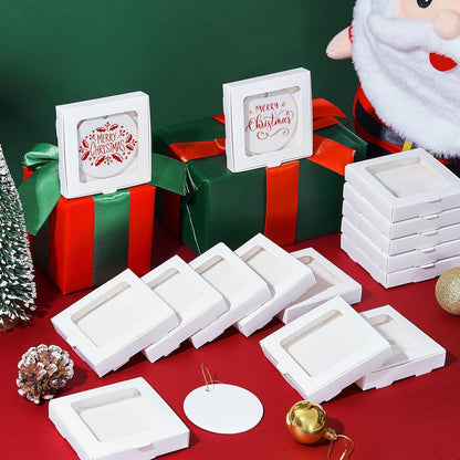 50 Pcs Sublimation Ornament Blanks Box 3.6"x3.6"x0.7" Christmas Ornaments Holder Ceramic Discs