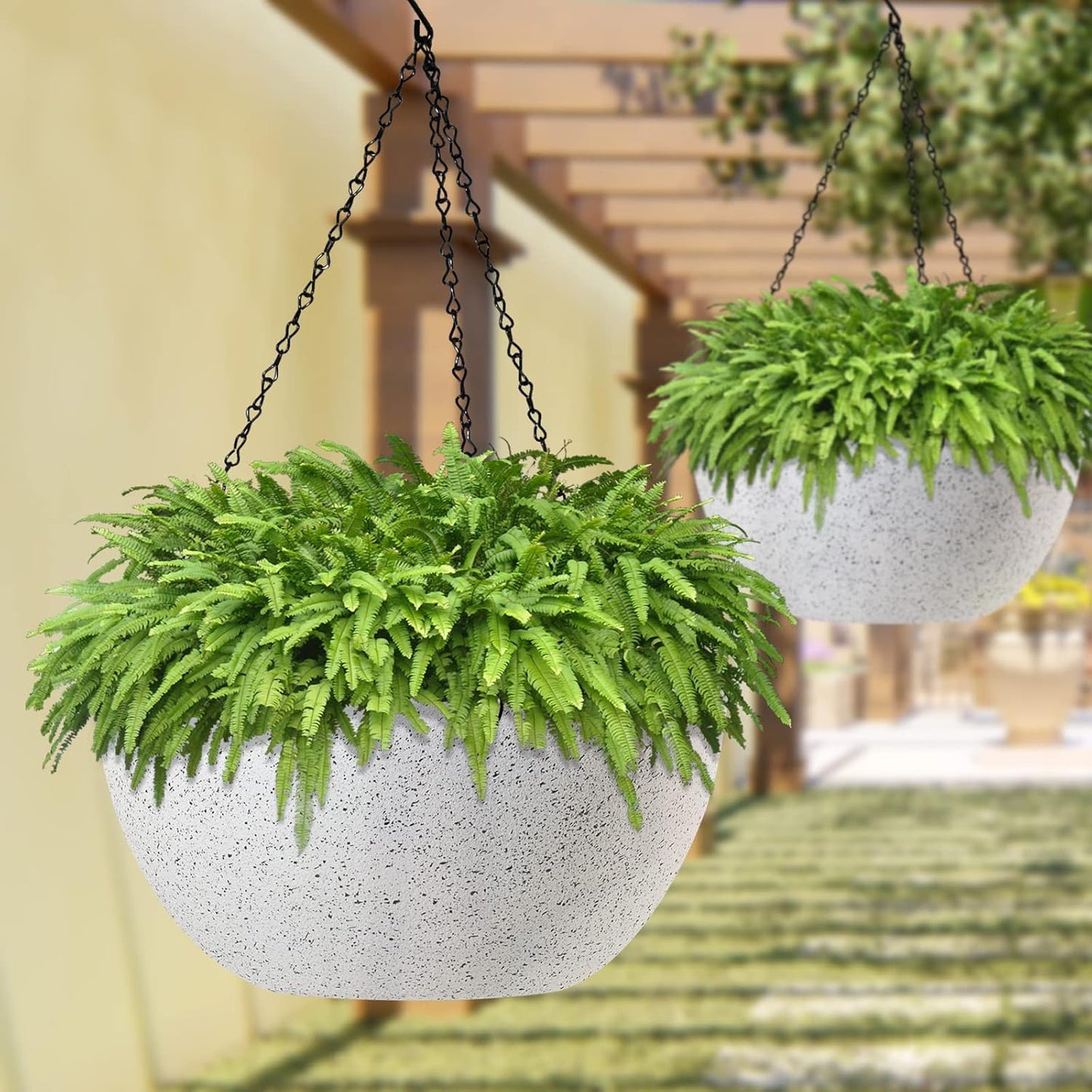 WOUSIWER 13 inch 2Pack Large Hanging Planters for Outdoor Indoor Plants with Drainage Holes and