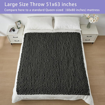 Bigacogo Chunky Knit Throw Blanket for Couch, 51x63 inches, 100% Hand Knitted with Thick Jumbo