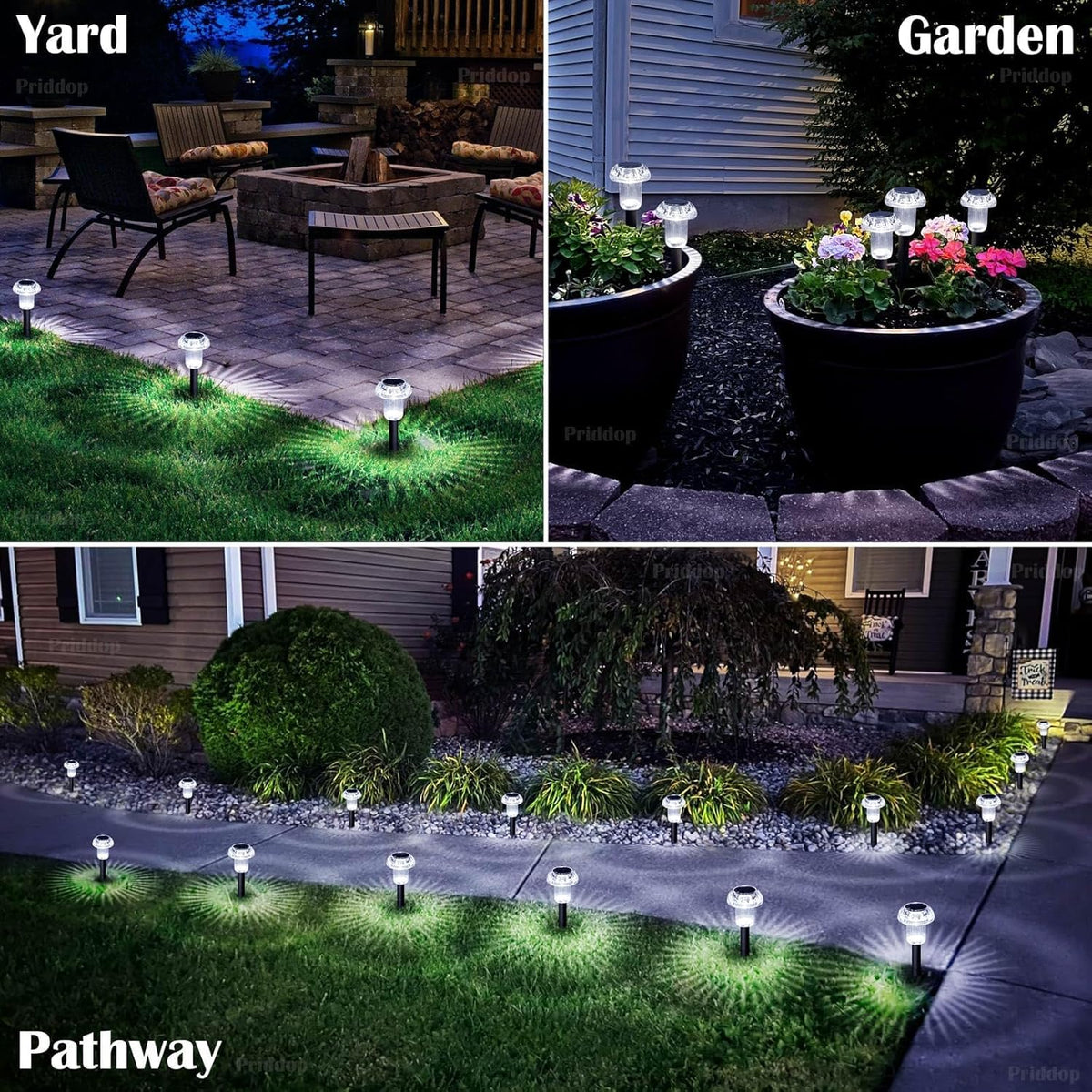 Solar Lights Outdoor Pathway Waterproof 8 Pack Cold White LED Acrylic Mushroom Decorative Garden