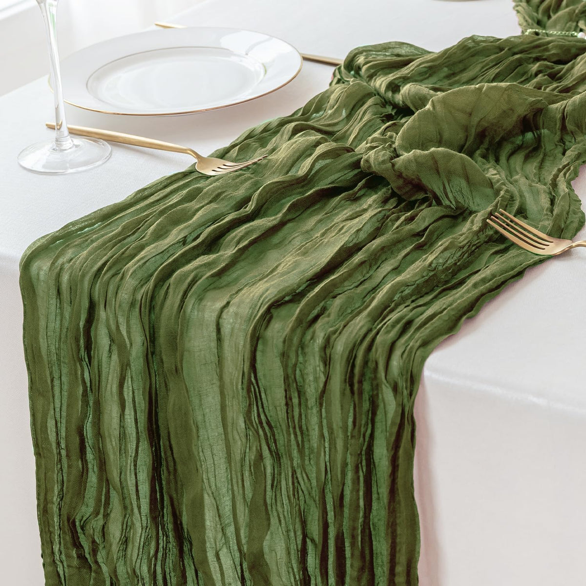 Sioloc 10 Pack Moss Green Cheesecloth Table Runner Fall Autumn Decor for Home 10ft Table Cloth for