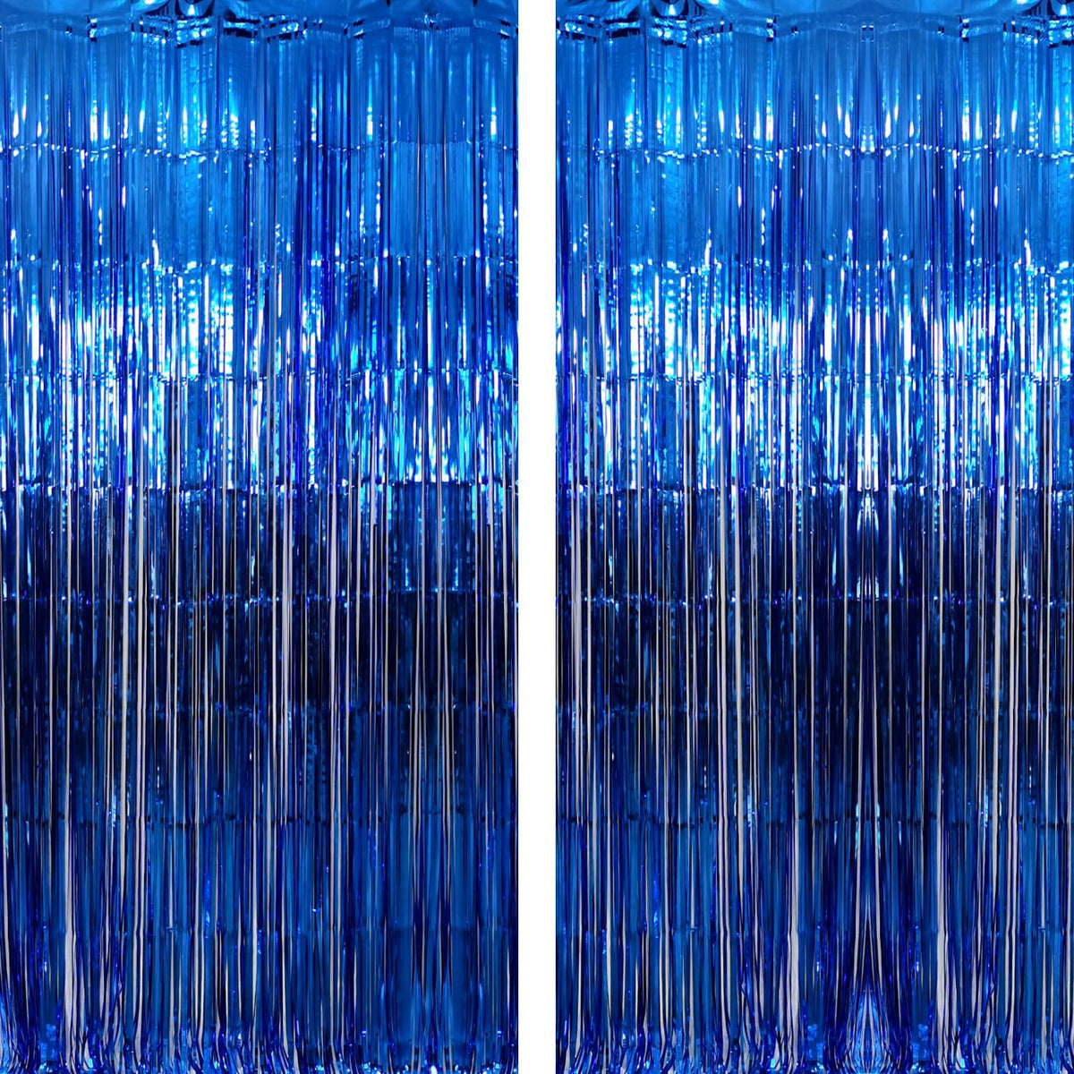GOER 6.4 ft x 9.8 ft Metallic Tinsel Foil Fringe Curtains,Pack of 2 Party Streamer Backdrop for