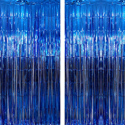GOER 6.4 ft x 9.8 ft Metallic Tinsel Foil Fringe Curtains,Pack of 2 Party Streamer Backdrop for