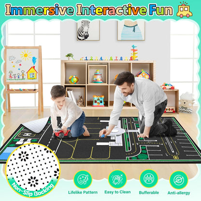Kids Rug, Road Carpet for Kids with Combined City Road Traffic System, Car Rug and Airport Play