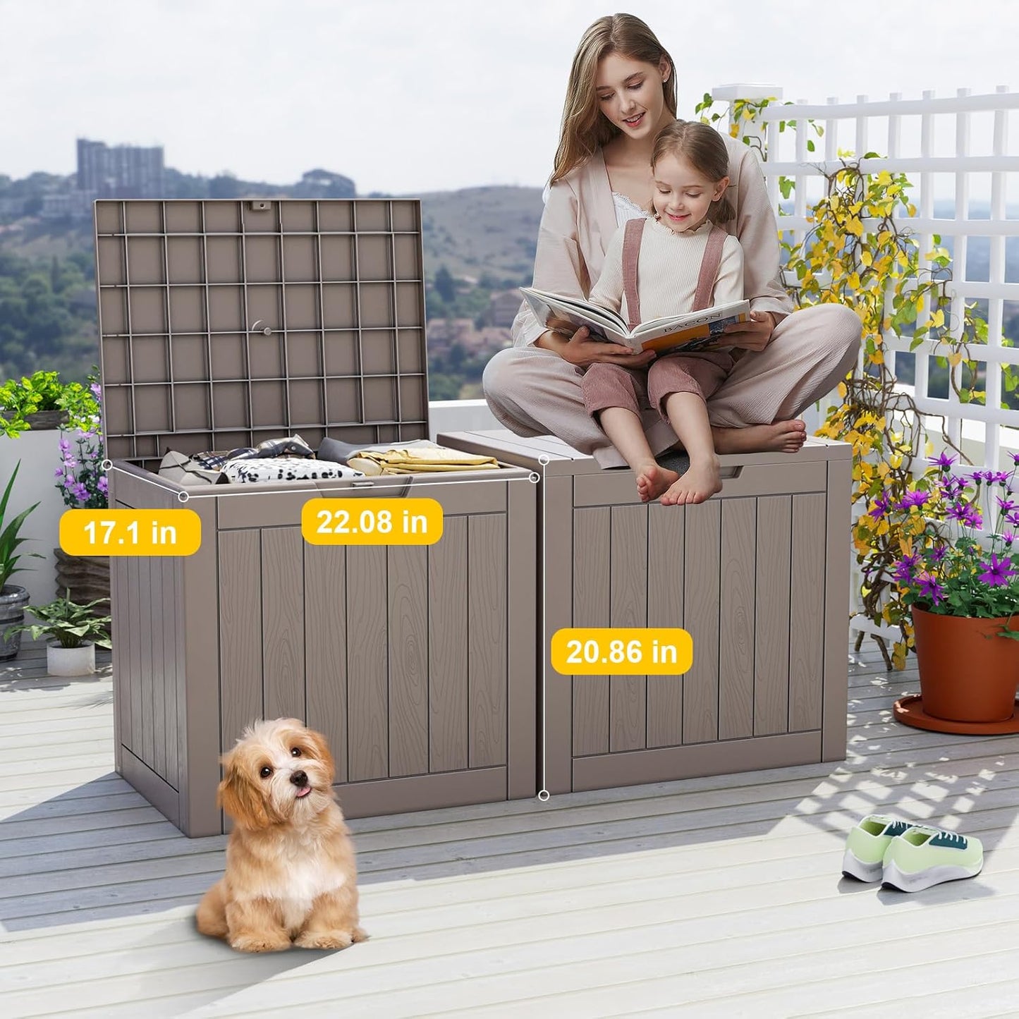 30 Gallon Resin Deck Box, Lockable Outdoor Storage Box for Patio Cushions Storage Furniture,Garden