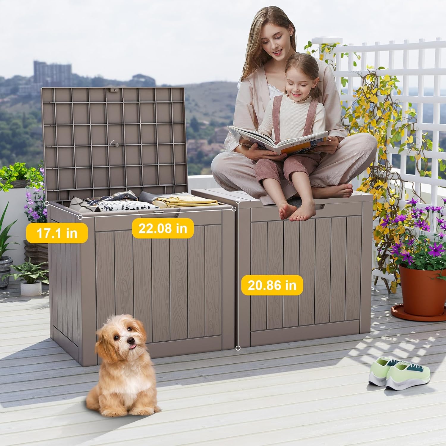 30 Gallon Resin Deck Box, Lockable Outdoor Storage Box for Patio Cushions Storage Furniture,Garden