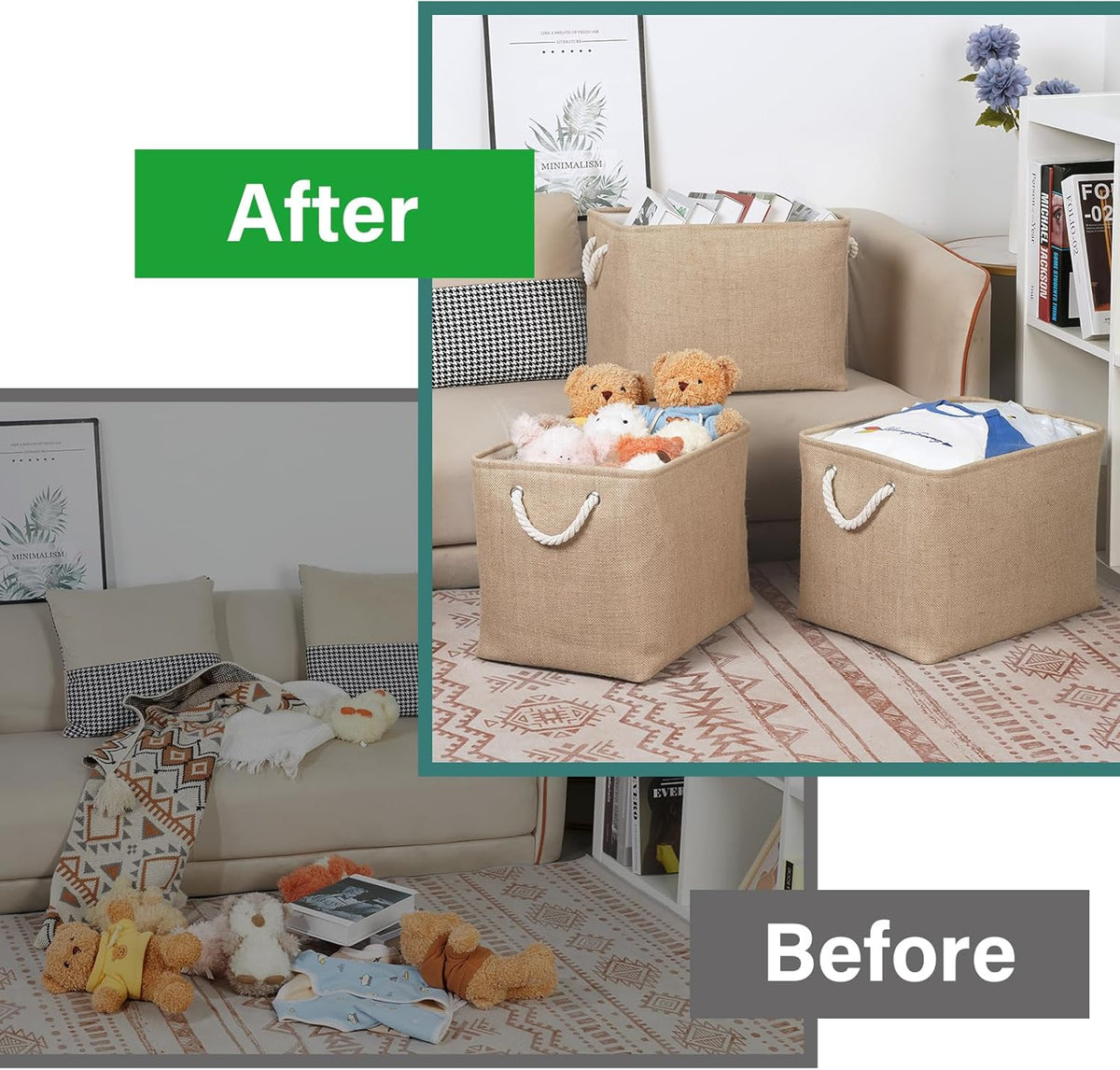 Bidtakay Fabric Storage Baskets for Shelves 3 Pack Large Storage Bins for Organizing Linen