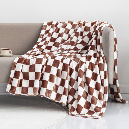 LOMAO Throw Blankets Flannel Blanket with Checkerboard Grid Pattern Soft Throw Blanket for Couch