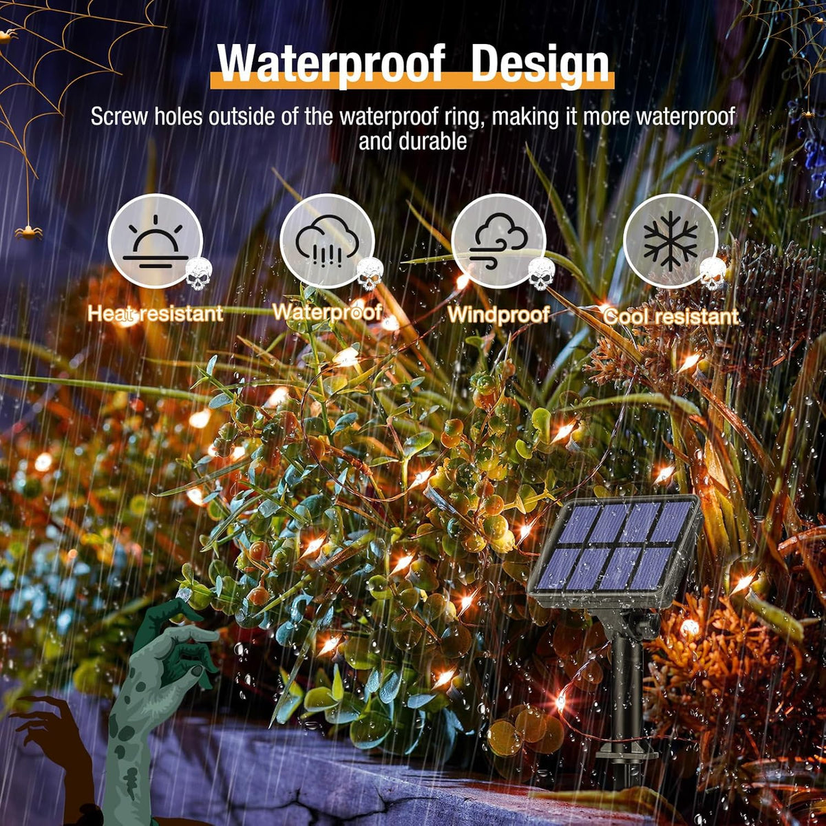 4 Pack Solar Halloween String Lights Outdoor - 320LED 132FT Orange Solar Fairy Lights Outside