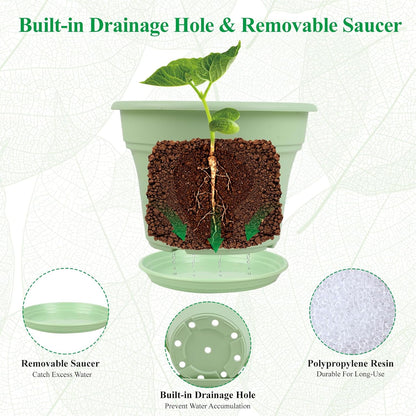 6 Inch Plastic-Flower Pot-for-Indoor Plants, 6 Pack Outdoor Plant Pots with Drainage Holes &