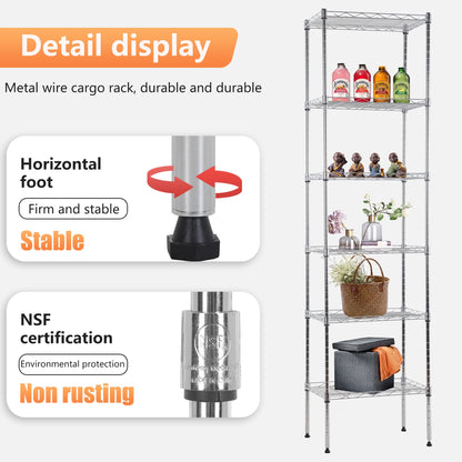 FDW 6 Tier Wire Shelving 17L x 12W x 64H Pantry Shelves Storage Rack Shelving Units Adjustable