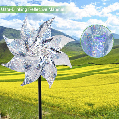 Hausse 10 Pack Reflective Pinwheels with Stakes (Assembly Required), Extra Sparkly Pin Wheel for