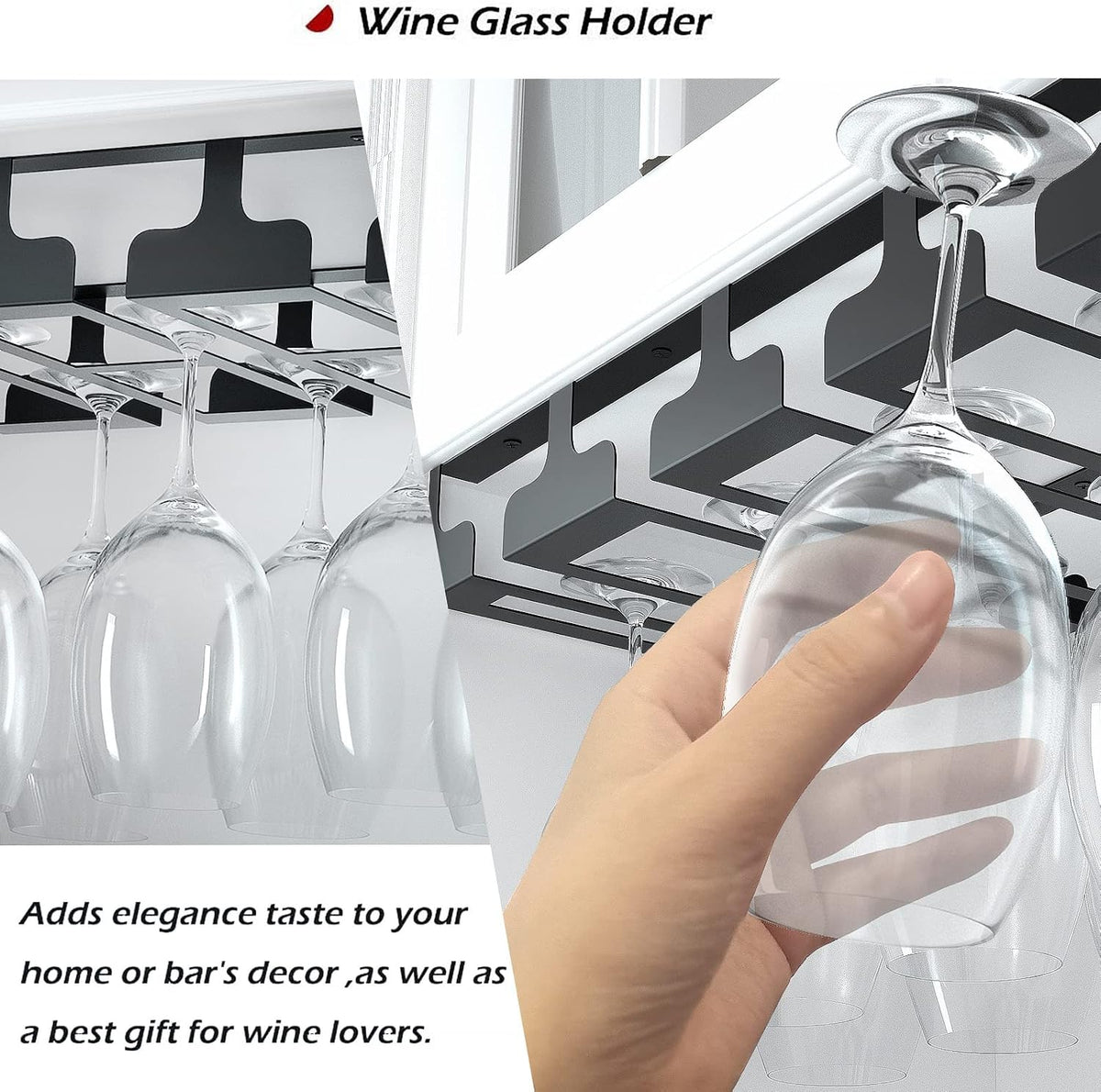 Wine Glass Rack - Under Cabinet Stemware Wine Glass Holder Glasses Storage Hanger Metal Hanging
