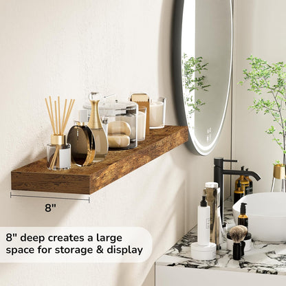 Fun Memories 36 Inch Floating Shelves - Deep Rustic Wooden Wall Shelves - Extra Deeper & Thicker