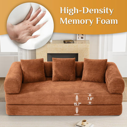 Convertible Sleeper Sofa Bed with Pillow, 4-in-1 Corduroy Folding Mattress Couch with Fixed-Shape
