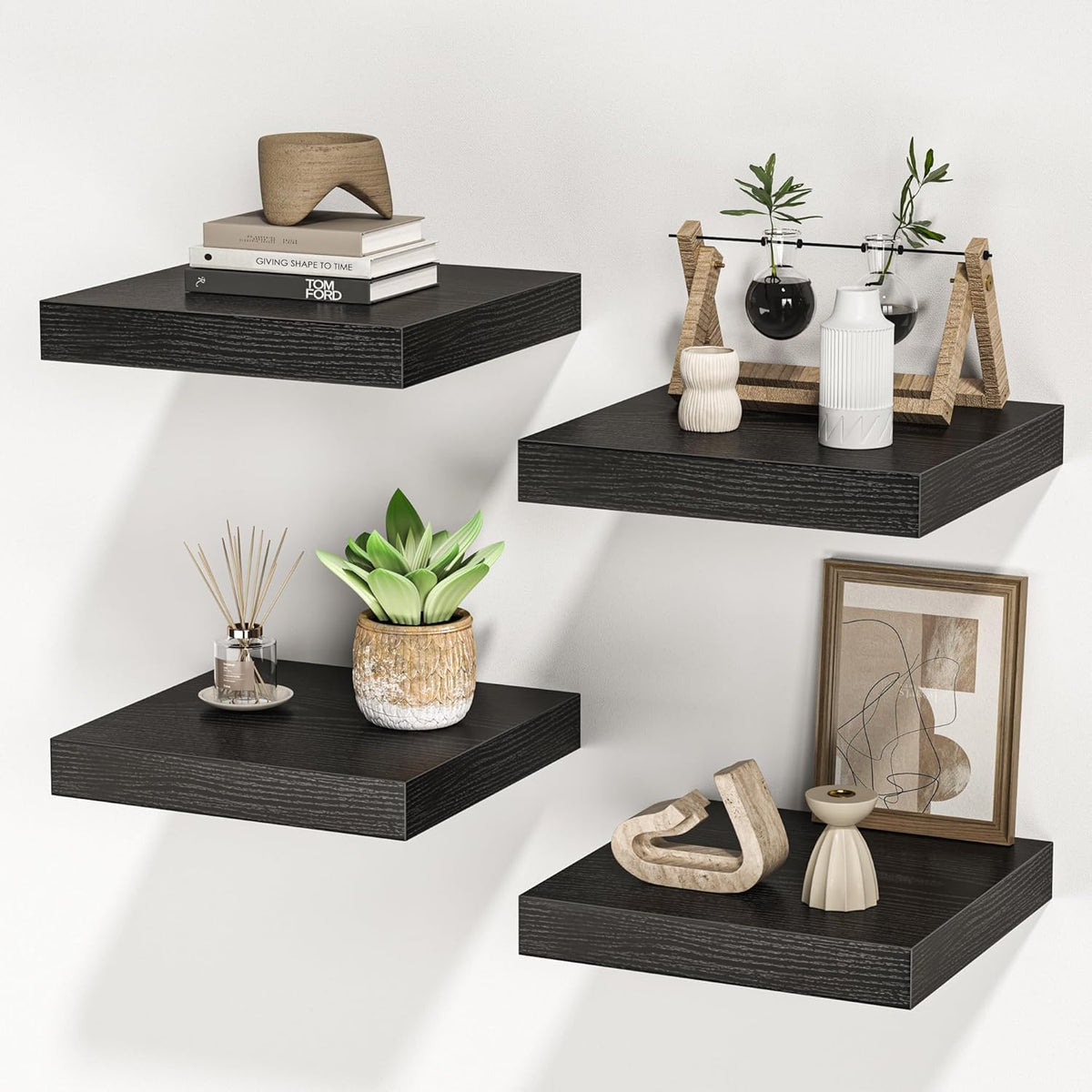 Square Floating Shelves for Wall, 10" W x 10" D x 1.2" H, Small Wooden Wall Mounted Display Shelves